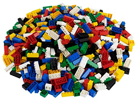 Q-Bricks Classic Große Bausteine Set | 2000 Teile - 4,1kg | 3 Steinformen (1x4, 2x2, 2x4) in 6 Farben | Kompatibel mit großen Baukasten-Marken | Geschenk für Kinder ab 4 Jahren (Basic Farben)