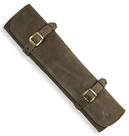 Angus Stoke Messertasche Leder Köche 7-Fach Echt-Leder Kochmesserrolle groß – Messer Tasche Kochmesser - Kochtasche Sam (Olive-Grün)
