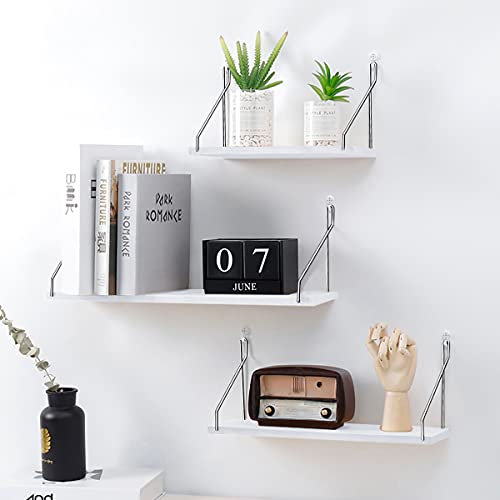 Ledeak 3er Set Schweberegale, Länge 40/35/30cm Stabile Wandregal Wandmontage Hängeregale Dekorative Eckregal CD Regal aus Holz und Metall, Ideal für Wohnzimmer Schlafzimmer Küche Flur Badezimmer