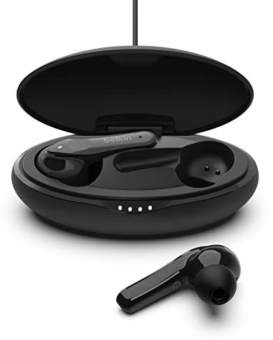 Belkin SoundForm Move True Wireless Earbuds (Bluetooth Earphones with Charging Case, Touch Controls, IPX5 Certified Sweat and Water Resistant with Deep Bass for iPhones, Androids and More) , Black