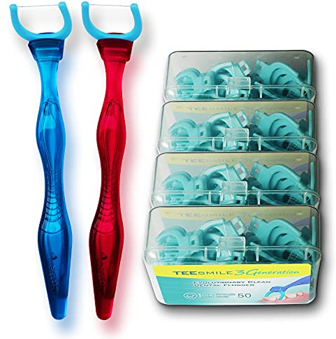 TEEsmile Evolutionary Clean Dental Flossers, Kit of Handle(s) Plus Refillable Heads (2 Mid-Length Handles, +200 Extra Strength Refills)
