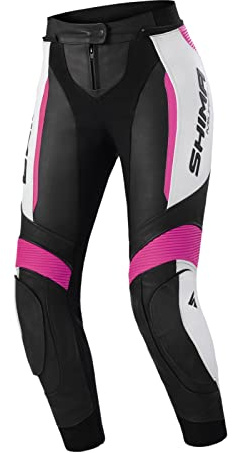 SHIMA Miura 2.0 Motorbike Pants - Leather, Womens, Sport Pants with HIPS & Knees Protectors, Perforated Leather, Elastic Panels, for 2-Piece Suit (34, Pink)
