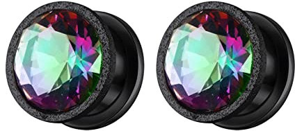 Gualiy 2 Stk Titan Flesh Tunnel, Flesh Ohr Tunnel mit Mehrfarbig Zirkonia Herren Plug Ohr