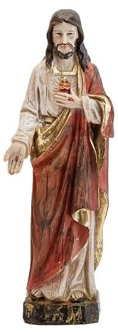 DRW Figura Sagrado Corazón de Jesús Estilo Madera Resina Pintado a Mano 13 cm