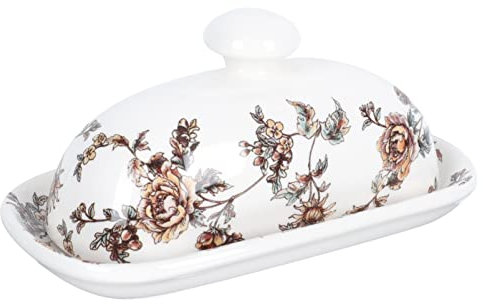 YARNOW Beurrier en avec Couvercle Beurrier De Ferme avec Couvercle en Porcelaine Récipient À Fromage Décoratif pour Comptoir De Cuisine Blanc