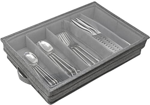 Étui de Stockage de Couverts avec Couvercle en PVC 5 Compartiment Boîte de Rangement ustensile Pliable Boîte de Rangement Argente