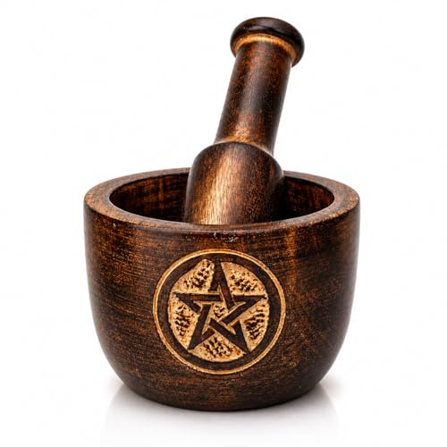 Handmade Wooden Mortar & Pestle Set, Herb Spice Garlic Masala Grinder Bowl | Rustic manual kharal crusher for ginger, peppercorns, seasonings, pesto, guacamole, pill crusher, easy to clean, kitchen prep
