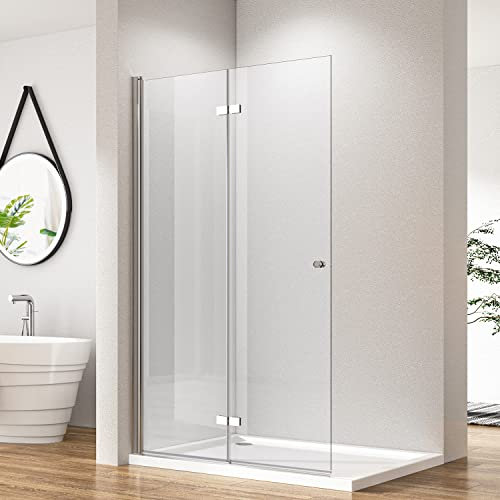 Walk in Duschwand Falttür Duschkabine 100x185cm Silber Dusche Faltbar Walk-in Duschabtrennung, Faltbare Duschtrennwand Tür 5 mm ESG Sicherheitsglas Drehfalttür Duschtür Glas Glaswand Höhe 185cm