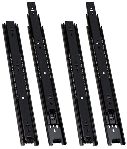 2 pares Guías Laterales para Cajones con Rodamiento de Bolas 55cm Extracción Total, Capacidad de Carga 45 kg, Negro