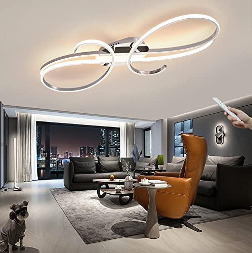 LED Wohnzimmer Deckenleuchte Deckenlampe Schlafzimmerlampe Modern Pendelleuchte mit Fernbedienung Esszimmer Deckenleuchten Pendellampe für Schlafzimmer Wohnzimmer Küche Innen lampen (B-Chrom/100cm)