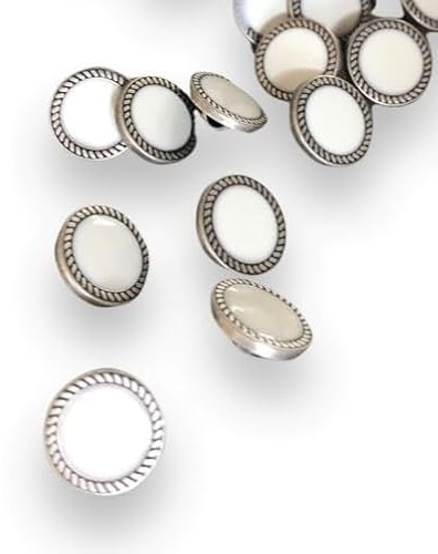 bezaubernde kleine silber mit weiss Metall Knöpfe kleine Ösenknöpfe 13mm (10 Stück)