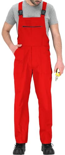 BWOLF Slater Men's Dungarees | Work Trousers with Bib | Work Bib and Brace Overalls Men | Protective Dungarees | All Seasons, red, L