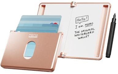 New Things Lab MEMO - Portafoglio lavagna bianca, mini taccuino tascabile e portafoglio alluminio con blocco RFID, per uomo e donna, blocco note cancellabile a secco