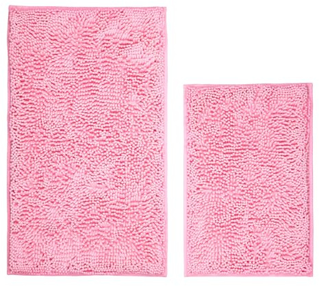 Xmecyino Bathroom Rugs Sets 2 Piece Washable, Luxury ，Chenille Bath Mat Set, Soft Plush Anti-Slip Rectangular Bath， Rug Super Absorbent. (Pink, 32x20+24x16)