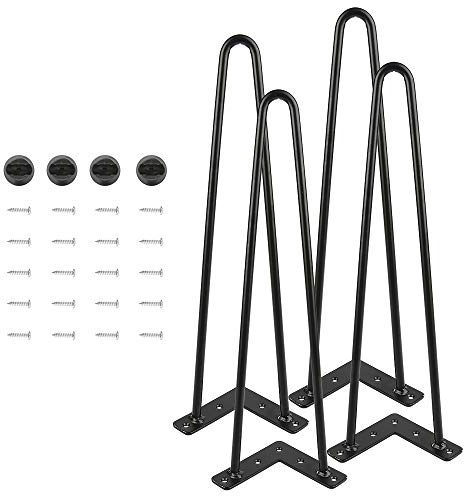 Set mit 4 Tischbeinen, Haarnadel, Beine aus Metall, zum Basteln, 2/3 Eisenstangen, stärker, mit Schrauben und Bodenschutz (4 Stück – 50 cm (schwarz))