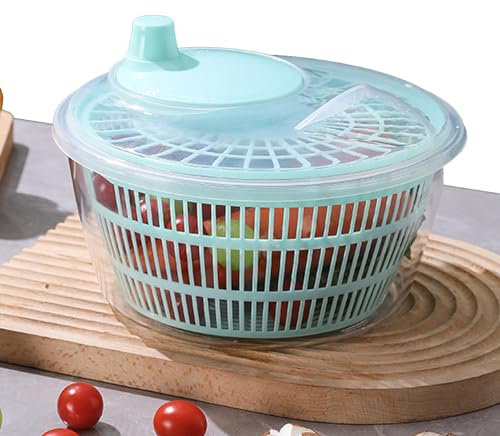 Tuzsocr Large Lettuce Spinner Dryer,Clear Plastic Salad Spinner,Vegetable Dryer Tosser with Bowl,Salad Washer Mixer Easy and Quick Drying,Washes,Dresses Lettuce, Herbs, Vegetables & Fruit (Blue)