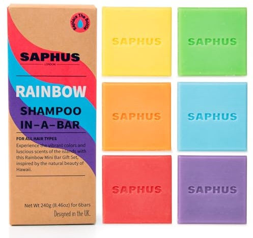 SAPHUS pH-Balanced Shampoo Bar 6-Pack, Soap-Free & Sulfate-Free, Gentle Cleansing for Sensitive Scalp, Assorted Colors & Scents, Vegan & Travel-Friendly
