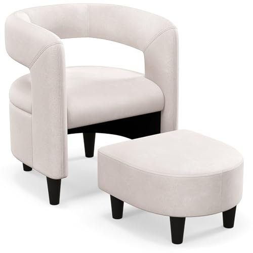 RELAX4LIFE Relaxsessel mit Hocker, Loungesessel mit Ottomane & Offener Rückenlehne, Fernsehsessel mit Massivholzrahmen, Ohrensessel aus Samt, Gepolsterter Sessel für Wohnzimmer Schlafzimmer