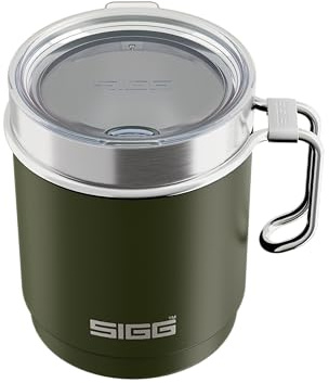 Sigg - Camp Thermobecher Travel Mug Roasted Green - Mit Tritan-Deckel & Henkel - Spülmaschinenfest - BPA-frei - 18/8-Edelstahl - Camping & Wandern - Dunkel Olivengrün - 0,36L