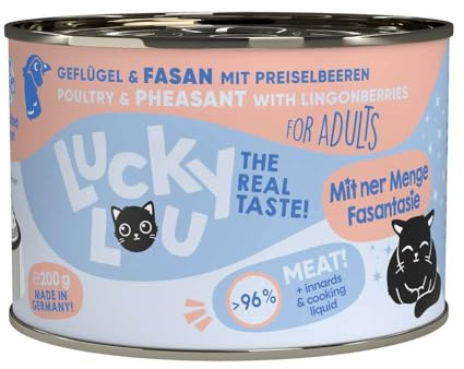 Lucky Lou Lifestage, Viel Fleisch, Innereien & Sud, Nassfutter für Katzen, Premiumqualität (200g (6er Pack), Adult Geflügel & Fasan)