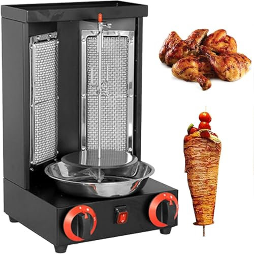 vanenferse Grille À Gaz Shawarma Doner Kebab Machine, Rôtissoire À Viande Gyroscopique Verticale en Acier Inoxydable avec Brûleurs pour Cuisine Domestique Commerciale, Boutons Commande Individuels
