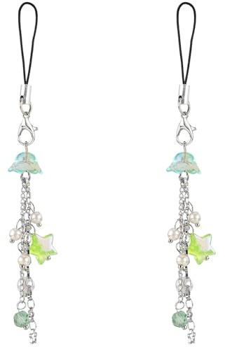 BEEFLYING 2 Pcs Jellyfish Phone Charms Aesthetic Y2K Cute Charm Straps Cell Phone Pendants Accessories with Star Beads for Bag Keychain Camera Wallet, Yellow-Green