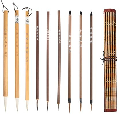 ZONADAH Lot de 10 pinceaux de calligraphie Kanji de tailles mixtes avec support en bambou pour aquarelle, dessin, kanji, écriture japonaise