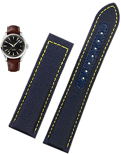 Clouism 19mm 20mm Canvas Uhrenarmband für Omega New Seamaster 300 Speedmaster AT150 Leder Nylon Uhrenarmband Herren Accessoires Blau Schwarz(Blue yellow no bucke,19mm)