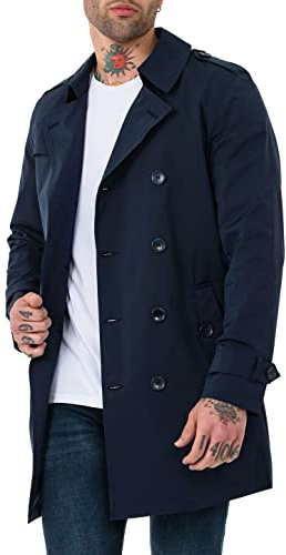 Redbridge Cappotto Trench Doppiopetto Giacca per Mezze Stagioni Foderato, Blu, XL