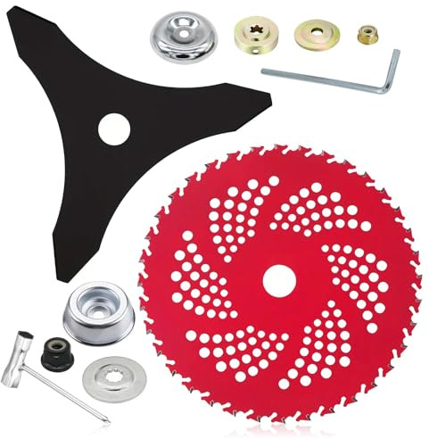 Lames de débroussailleuse à pointe en carbure de tungstène de 22,9 cm x 36 dents et lame de débroussailleuse à 3 dents de 25,4 cm x 3 dents, lames rondes en acier au carbone avec kit d'adaptateur