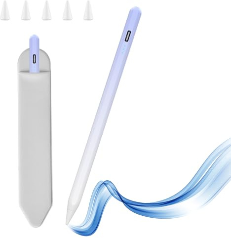 Penna per iPad 2018-2025, Pencil per iPad con Palm Rejection, Ricarica rapida, Sensibilità All'inclinazione, per iPad 11 A16/10/9/8/7/6, Air 3/4/5/M2/M3, Pro 13/12,9/11, Mini 5/6/7