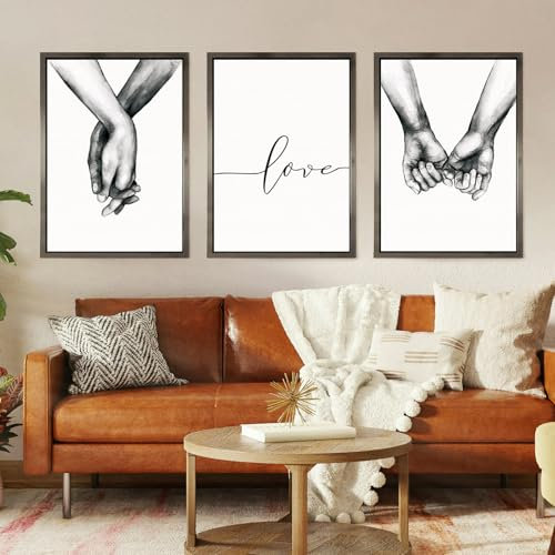OJTOJT Set Di Stampe Da Parete, Quadri Moderni Soggiorno, Set Di 3 Stampe Da Parete, Poster Tenersi Per Mano In Bianco E Nero, Per Camera Da Letto Soggiorno Decorazioni Senza Cornice (40x60cm)