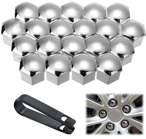 Nurhore 20Pcs Wheel Nut Cap Universal Tyre Nut Covers 17mm Hexagonal Wheel Nut Caps Bolt Covers Wheel Nut Covers Wheel Trims Wheel Bolt Nut Caps Covers for Cars (Silver, 17mm Inner Diameter)