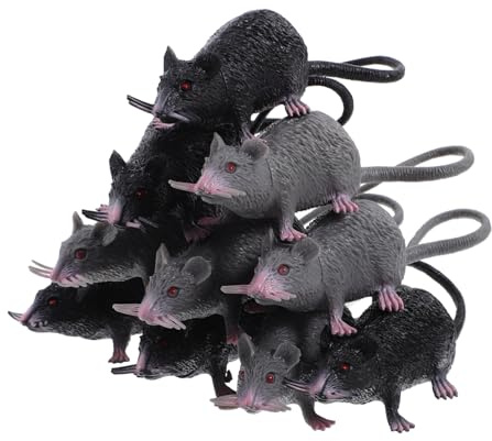 Gatuida 10pcs Spooky Rat Toy Realistic Fake Mice for Decorations and Pranks Lifelike Halloween Props in Medium Gray and Black for Haunted House Themes and Fun Surprises