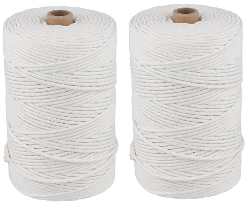 CHIHEUNG 2 rotoli di corda macramè, 3 mm x 200 m, corda in cotone intrecciato spesso 3 mm, per appendere piante, artigianato fai da te, decorazioni per la casa, confezioni regalo