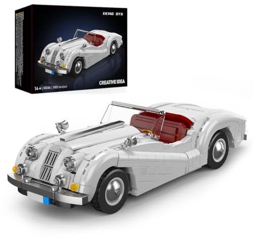 SHHFWU 10236 Technik Oldtimer Klemmbausteine Klassische Sportwagen XK140, Retro-Cabrio Modellauto,Vintage Rennauto Modellbausatz zum Sammeln für Erwachsene (1302 Teile)