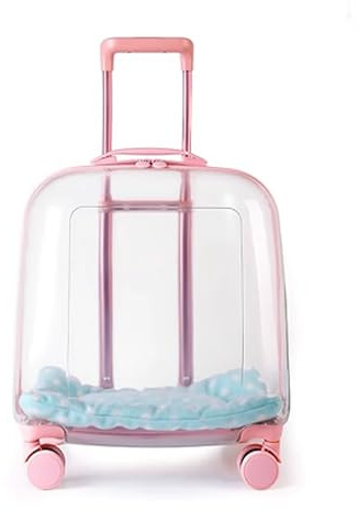 Transparenter Haustier-Trolley, Hunderucksack, Tasche auf Rädern, multifunktionale Rolltrage mit verstellbarer Höhe, atmungsaktive Haustier-Reisetaschen für Katzen und Hunde (Farbe: Rosa transparent)