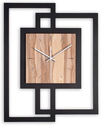 Kreative Feder Moderne leise Designer-Wanduhr aus MDF 46,5 × 59 cm mit stilvollem Holzfurnier, Made in Germany (Nussbaum, leises Funkuhrwerk)