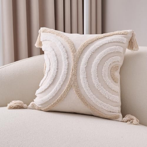 Xiyocadt 2pcs Boho Kissenbezug Dekorativ Kissen Baumwolle Leinen KissenhüLle Pillow Case Quaste Pillow Cover Einfach KissenbezüGe Ohne Kisseneinsatz (45 * 45cm) (45 * 45cm,E)