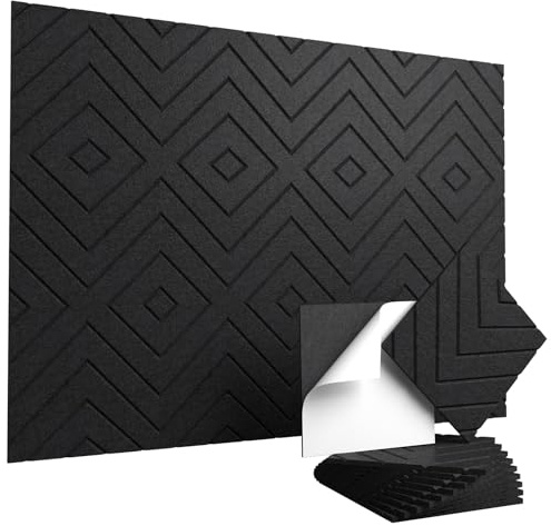 Vieshful Paneles Acústicos Autoadhesivos 10 Piezas 30x30x1 cm – Panel Insonorizante Alta Densidad para Pared y Techo – Paneles Absorbentes de Sonido para Estudio, Oficina y Home Cinema, Negro
