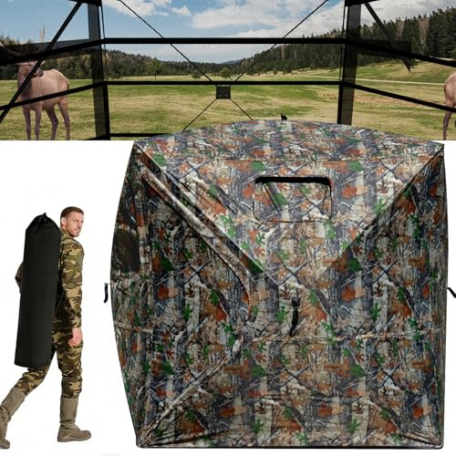 Audoyon Portable Hunting Blind for 3/4 Persons, 270° See Through Ground Deer Blind with Silent Windows, Windproof Pop Up Blind for Turkey Duck Hunting with Carry Bag, Tent Stakes and Wind Ropes
