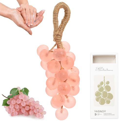 Handmade Crystal Grape Soap on A Rope Gift Set, Crystal Clear Artisanal Soap or Washing Hands and Bath Cold Process Method, Fragrance and perfect for Skin Hydration (1, Pink)
