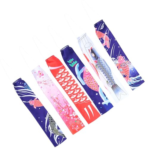 Toyvian Lot de 6 Bannières Décoratives Carpe en Tissu Japonais Drapeaux Colorés pour Décoration Extérieure Jardin et Restaurant Sushi Style Japonais Motifs Fleurs de Cerisier Carpe