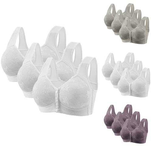 3 Pieces Womens V Neck Bras Everyday Bralette Front Fastening Minimiser Front Fastening Button Bra Push Up Bralettes Ladies Regular Solid Color Underwear