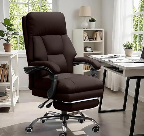 XUEGW Bürostuhl, höhenverstellbar, Chefsessel mit Fußstütze, bequemer Computerstuhl, hohe Rückenlehne, ergonomisch, Leder, Bürostühle