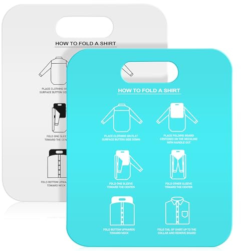 KHBUAB Lot de 2 Planches à Plier Vêtements Adultes, Plieuses Chemises Blanche et Bleu Clair, Panneau Pliable pour T-Shirts, Outil de Pliage Rapide et Rangement Organisé du Linge,