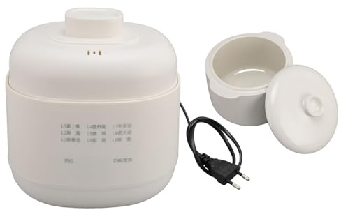HEEPDD Mini Mijoteuse électrique, 200 W, 1 L, en Céramique, avec Couvercle et Minuterie, Protection Anti-surchauffe et Anti-brûlure à Sec, Idéale pour la Cuisine domestique. (Prise UE 220V)