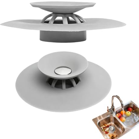 4Pcs Universal Abflussstopfen aus mit Press-Funktion & Haarsieb für Badewannen, Grau