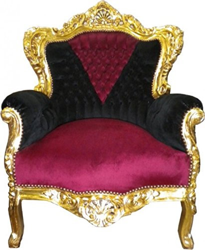 Casa Padrino Barock Sessel King Schwarz/Rot/Gold 85 x 85 x H. 120 cm