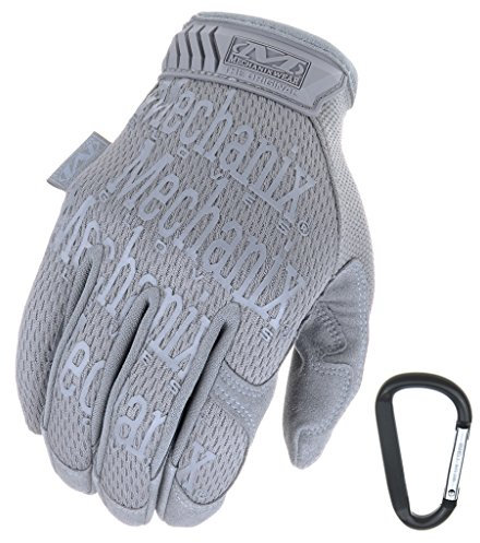 Mechanix WEAR ORIGINAL Einsatz-Handschuhe, atmungsaktiv & abriebfest + Gear-Karabiner, Original Glove in Schwarz, Coyote, Multicam/Größe S, M, L, XL (L, Grau)